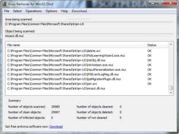 Virus Remover for Win32/Zbot screenshot