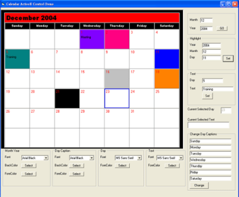 VISCOM Calendar ActiveX Control SDK screenshot