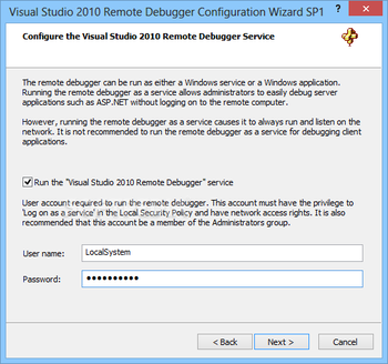 Visual Studio Remote Debugger screenshot