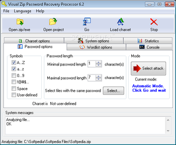 Visual Zip Password Recovery Processor screenshot