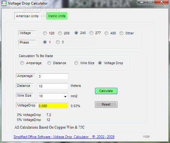 Voltage Drop Calculator screenshot