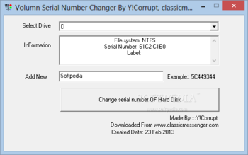 Volumn Serial Number Changer screenshot