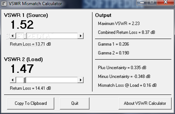 VSWR Mismatch Calculator screenshot