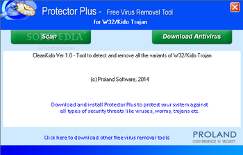 W32/CleanKido Trojan Removal Tool screenshot