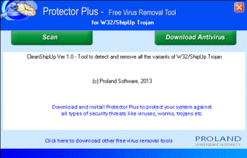 W32/ShipUp Free Trojan Removal Tool screenshot