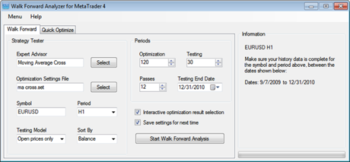 Walk Forward Analyzer for MetaTrader 4 screenshot