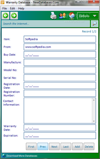 Warranty Database screenshot