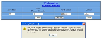 Web Loanalyzer Payment Calculator screenshot