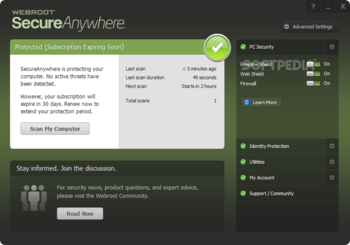 Webroot SecureAnywhere Business User Protection screenshot