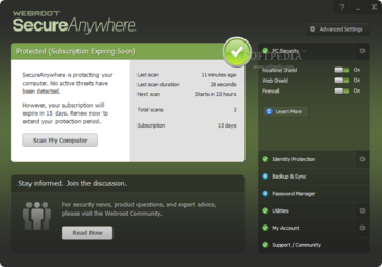 Webroot SecureAnywhere Internet Security Plus screenshot