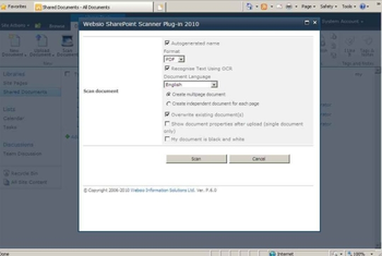 Websio SharePoint Scanner Plug-in 2010 screenshot
