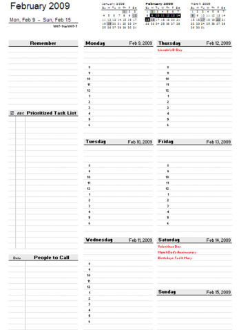 Weekly Planner for Excel screenshot