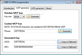 WEP and WPA keygenerator screenshot