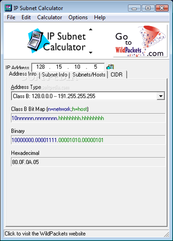 WildPackets IP Subnet Calculator screenshot