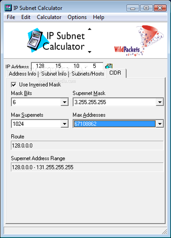 WildPackets IP Subnet Calculator screenshot 4
