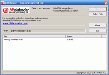 Win32.Mydoom.V@mm Free Removal tool screenshot