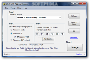 Win7 MAC Address Changer Portable screenshot