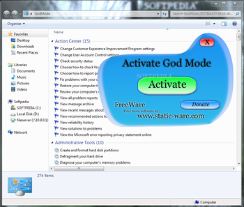 Win7GodMode screenshot