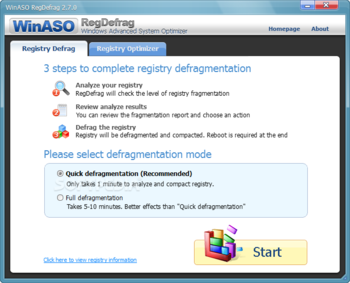 WinASO RegDefrag screenshot