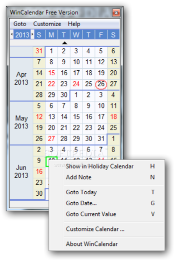 WinCalendar screenshot