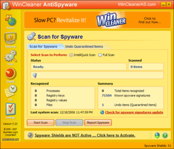 WinCleaner AntiSpyware screenshot