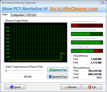 WinCleaner Memory Optimizer screenshot