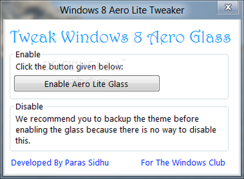 Windows 8 Aero Lite Tweaker screenshot