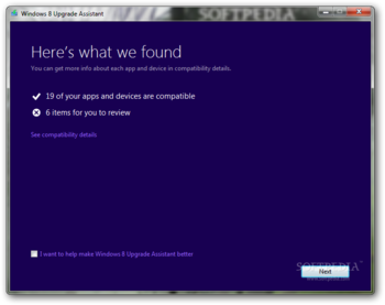 Windows 8 Upgrade Assistant screenshot