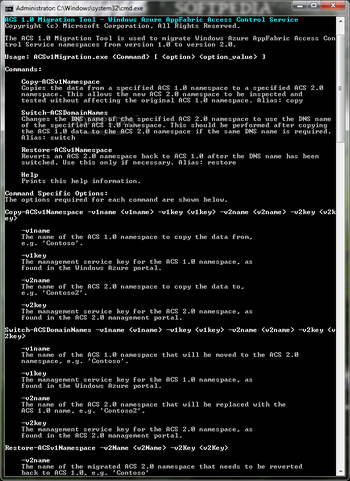 Windows Azure Access Control Service Migration Tool screenshot