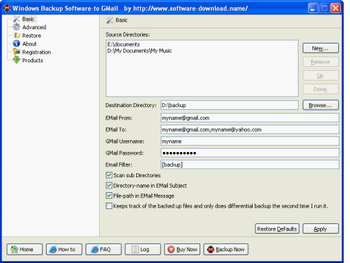 Windows Backup Software-to GMail screenshot