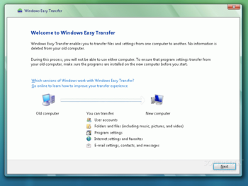 Windows Easy Transfer screenshot