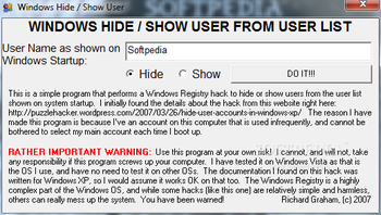 Windows Hide / Show User (formerly WiHi Shus) screenshot