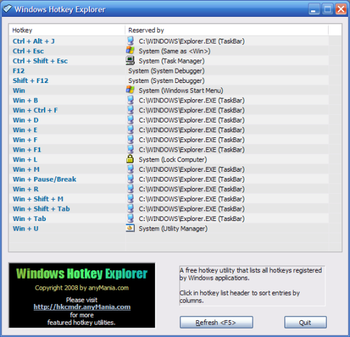 Windows Hotkey Explorer screenshot