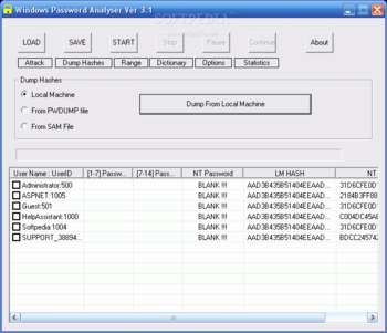 Windows Password Analyser screenshot