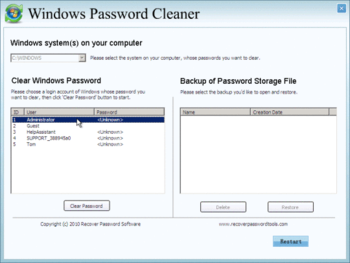 Windows Password Cleaner Professional screenshot