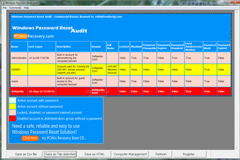 Windows Password Reset Audit Portable screenshot