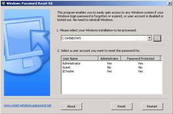 Windows Password Reset Kit screenshot