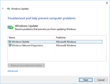 Windows Update Troubleshooter screenshot