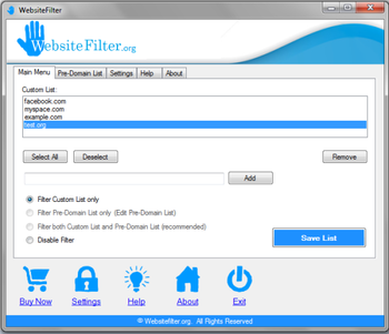 Windows Website Filter screenshot