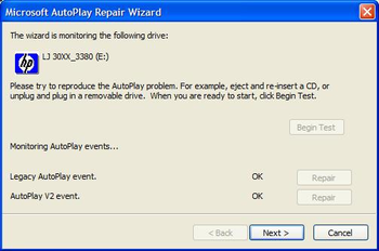 Windows XP autorun repair wizard screenshot