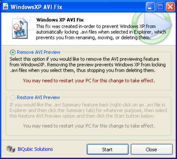 WindowsXP AVI Fix screenshot