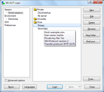 WinScp screenshot