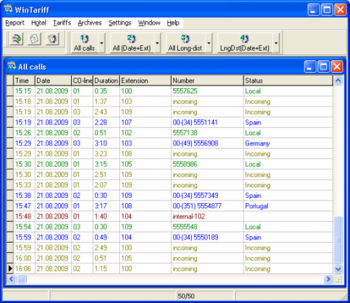 WinTariff call accounting software screenshot