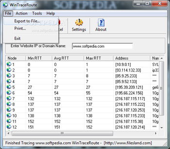 WinTraceRoute screenshot 2