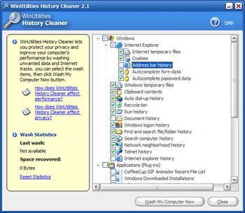 WinUtilities History Cleaner screenshot