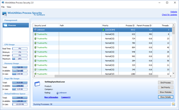 WinUtilities Process Security screenshot