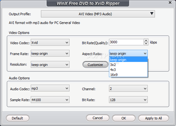 WinX Free DVD to XviD Ripper screenshot 2