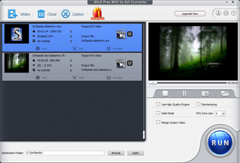 WinX Free MOV to AVI Converter screenshot