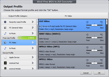 WinX Free MOV to AVI Converter screenshot 2