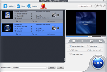 WinX Free MOV to MPEG Converter screenshot